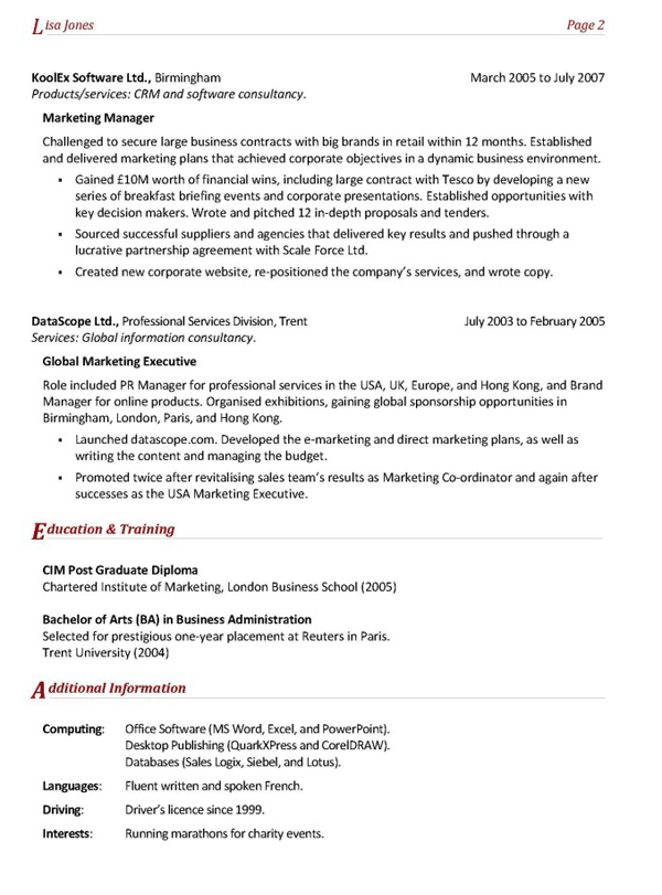 marketing manager resume template example